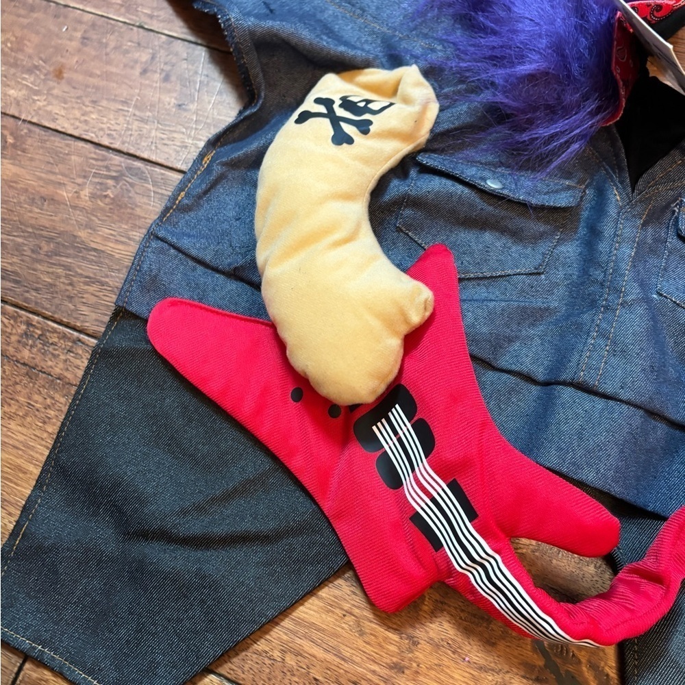 NWT dog Halloween rocker costume! Tattoos! Guitar! Punk rock purple hair XXL - Picture 2 of 8